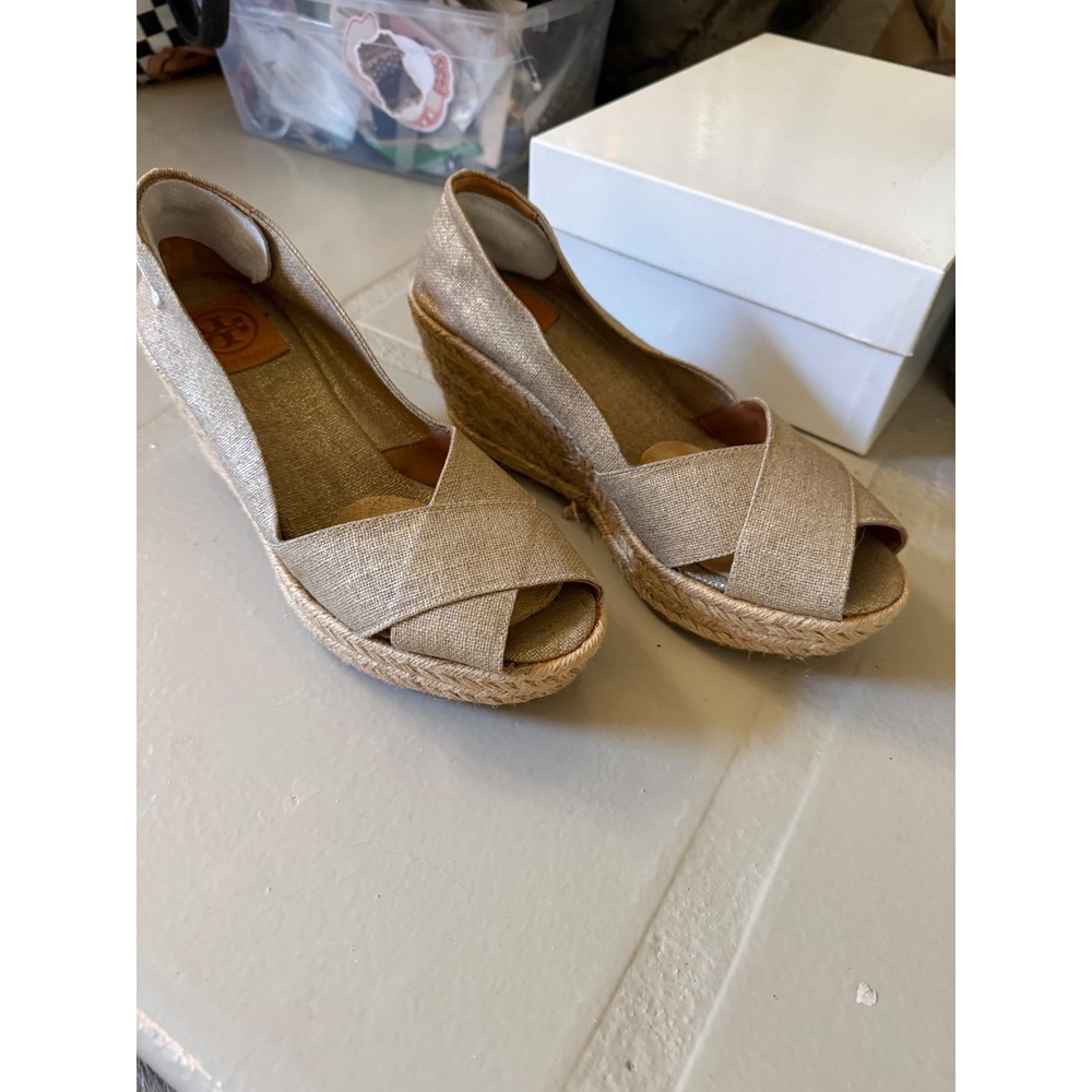 Tory Burch Filipa Espadrille Wedge Sandals Peep Toe Size 9